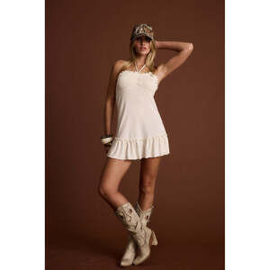 12th Tribe Wildrose Cream Smocked Micro Mini Dress Size XS